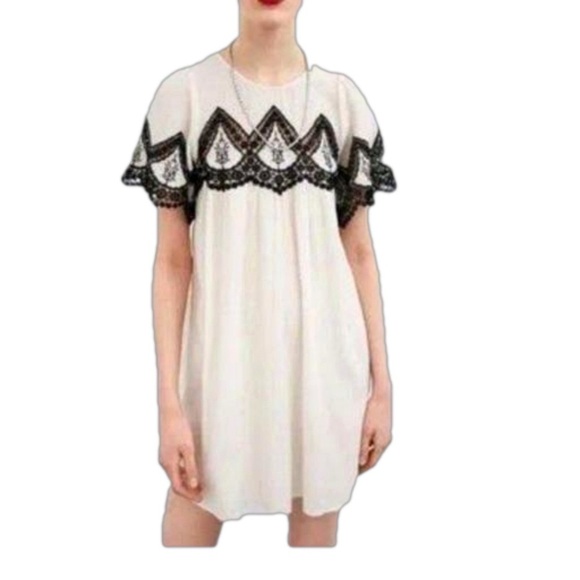 Zara TRF Collection Black Crochet Short Sleeve Tunic Mini Dress Medium C… - Picture 1 of 16